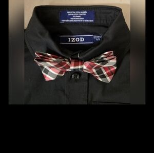Izod Little Boys Button Up Shirt with Bow Tie size XXS 4/5 Regular Black